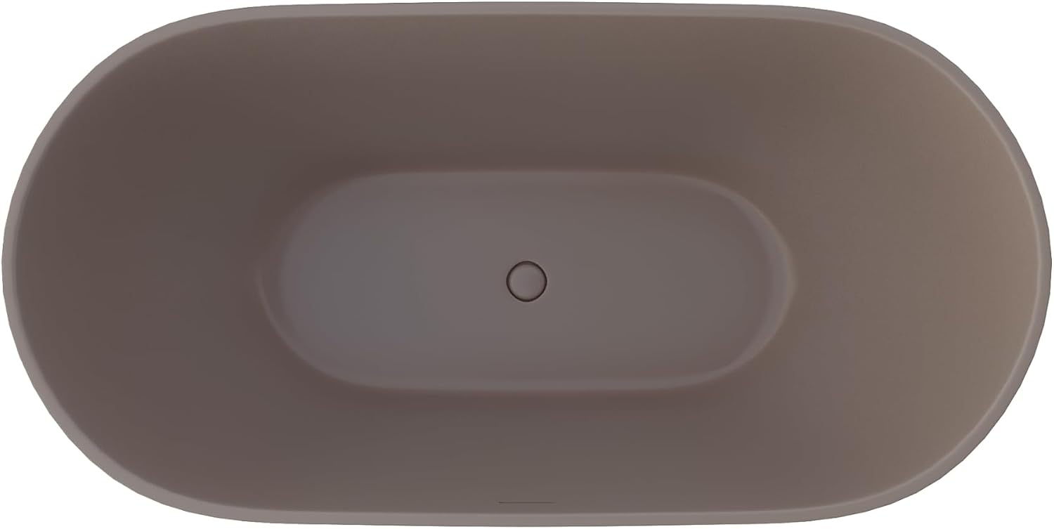 59' Premium Freestanding Stone Resin Bathtub, Oval Shape Solid Surface Grey-Coffee Soaking Tubs with Overflow and Pop-up Drain