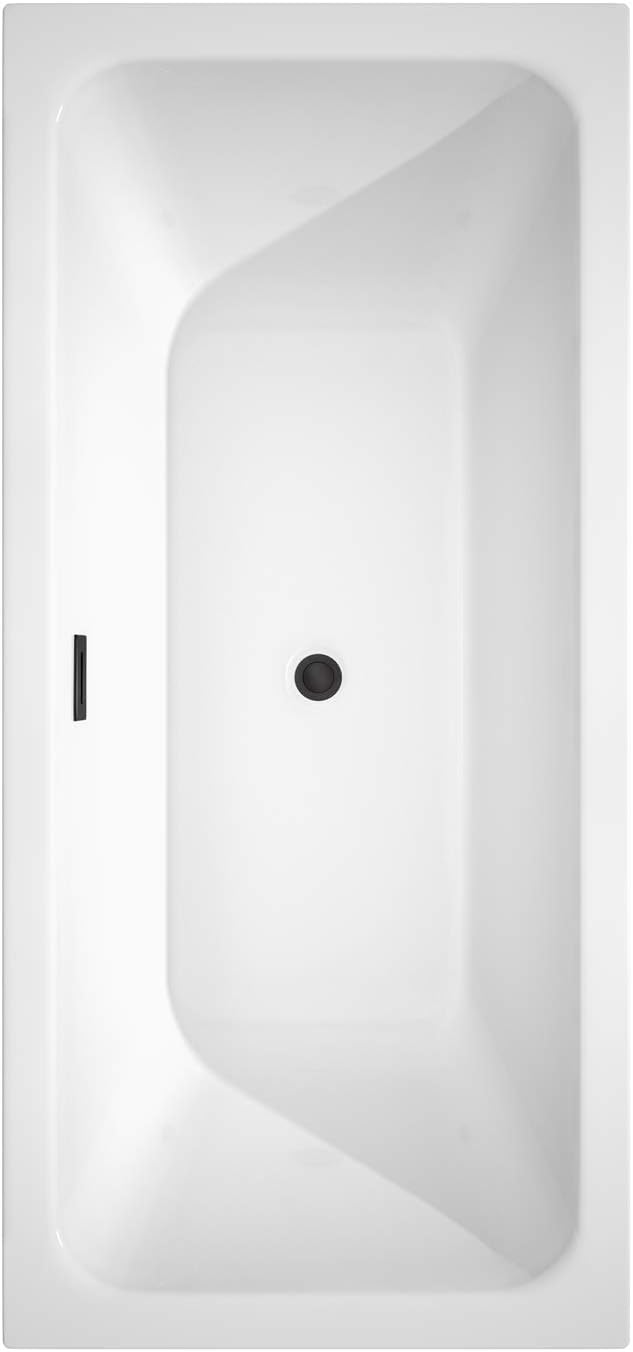 Galina 67 Inch Freestanding Bathtub in White with Matte Black Drain and Overflow Trim