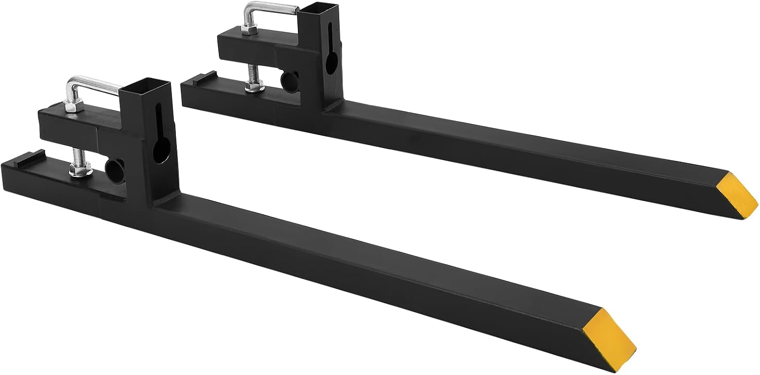 PeakPursuit 60' 4000lbs Clamp on Pallet Forks Heavy Duty Tractor Forks with No Adjustable Stabilizer Bar Quick Attach Pallet Fork for Bucket Tractor Loader Skid Steer