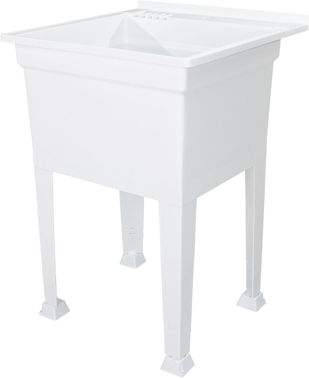 Utility Sink Heavy Duty Freestanding Utility Tub Sink with Drain Plug, Adjustable Floor Levelers & 5 Step Installation Process, 24 x 24 Inches, White