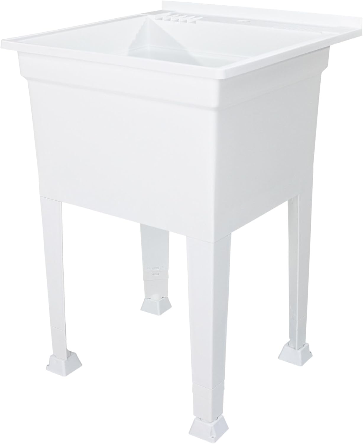 Utility Sink Heavy Duty Freestanding Utility Tub Sink with Drain Plug, Adjustable Floor Levelers & 5 Step Installation Process, 24 x 24 Inches, White