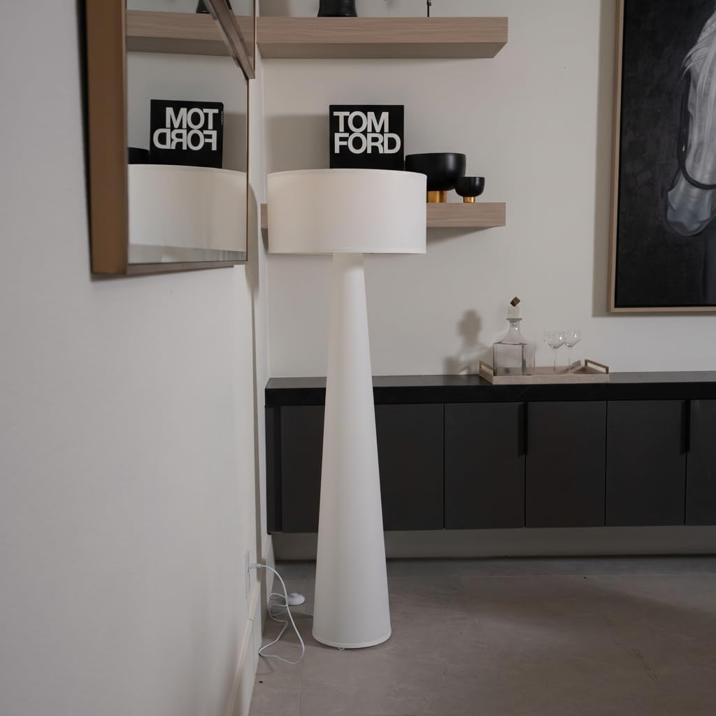 Floor Lamp - Branch and Wick – 59' Tall Standing Linen Lamp with Fabric Shade, LED Bulb Included – Elegant Corner Lamp for Living Room, Bedroom, Office - White