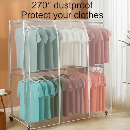 Extra Large 59' Garment Bags with Clear PEVA Cover, High Rack Design for Double Pole Hangers, Ideal for Clothing Storage & Protection (150x90x150cm)