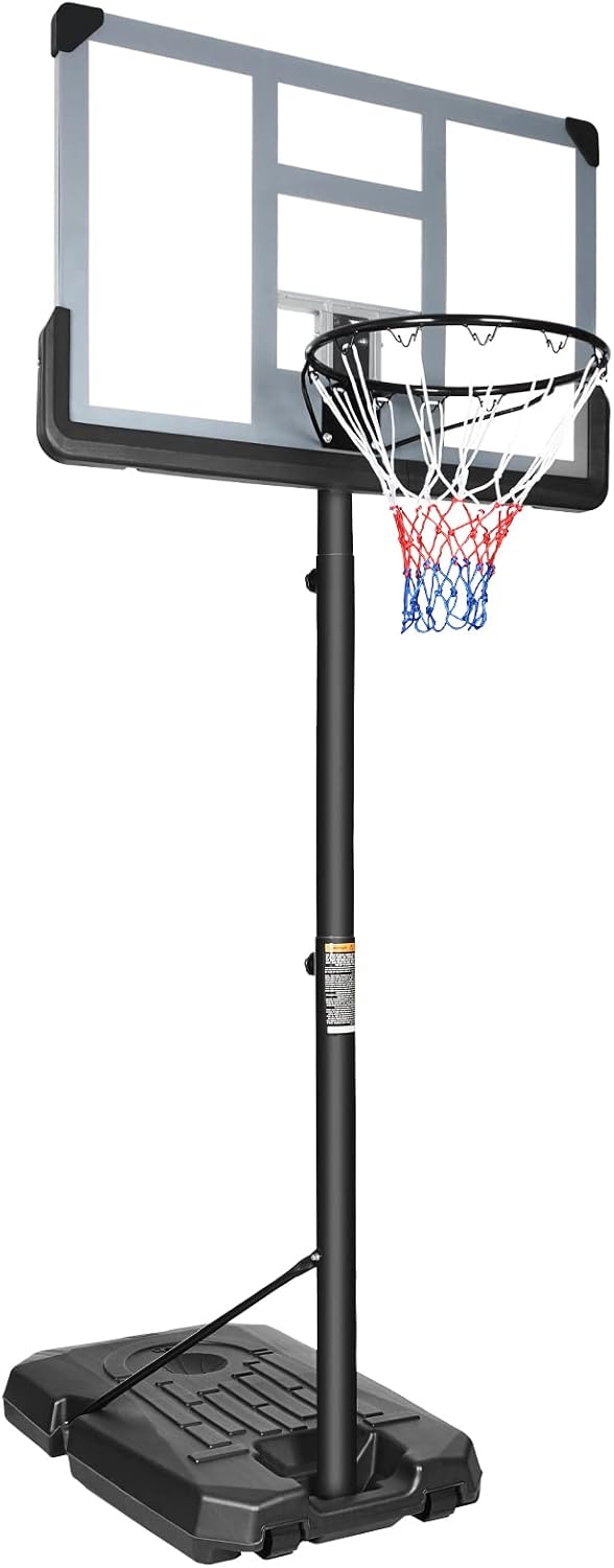 Basketball Hoop, 6.5-10ft Adjustable Height Basketball Hoop Outdoor, Basketball Hoop Indoor Portable Basketball Hoop Goal Court System with 44 Inch Backboard and Basketball Net