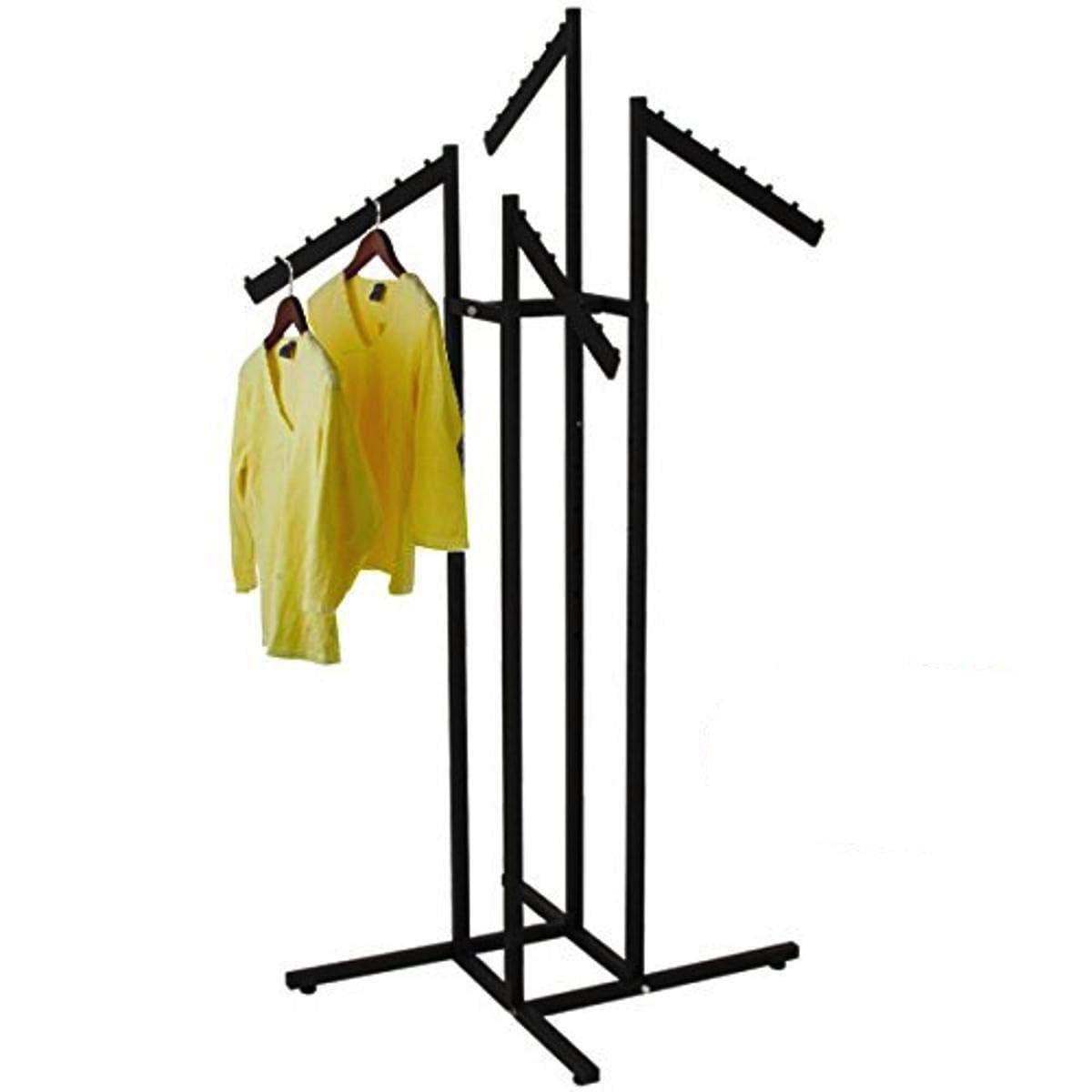 Only Garment Racks - Clothing Rack - Heavy Duty Textured Black Finish - 4 Way Clothes Rack, Adjustable Height Decorative Blade Waterfall Arms, Perfect for Retail Clothing Store Display
