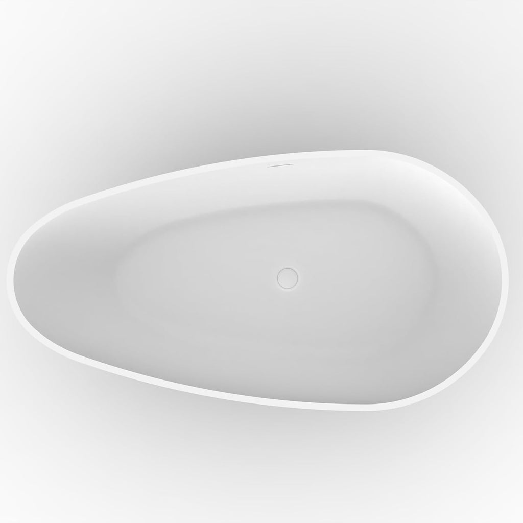 GarveeHome 67' Solid Surface Freestanding Bathtub, Egg Shell Shaped Stone Freestanding Tubs, Contemporary Oval Soaking Tub with Overflow and Pop-Up Drain, Matte White