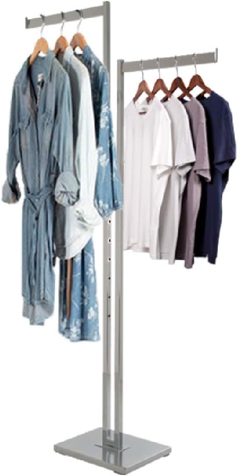 Durable Modern Design 2 Way Garment Rack – Heavy Duty Rectangular Tube Clothing Rack, Adjustable Display Fixture with Chrome Finish. Clothing and Garment Racks (Chrome)