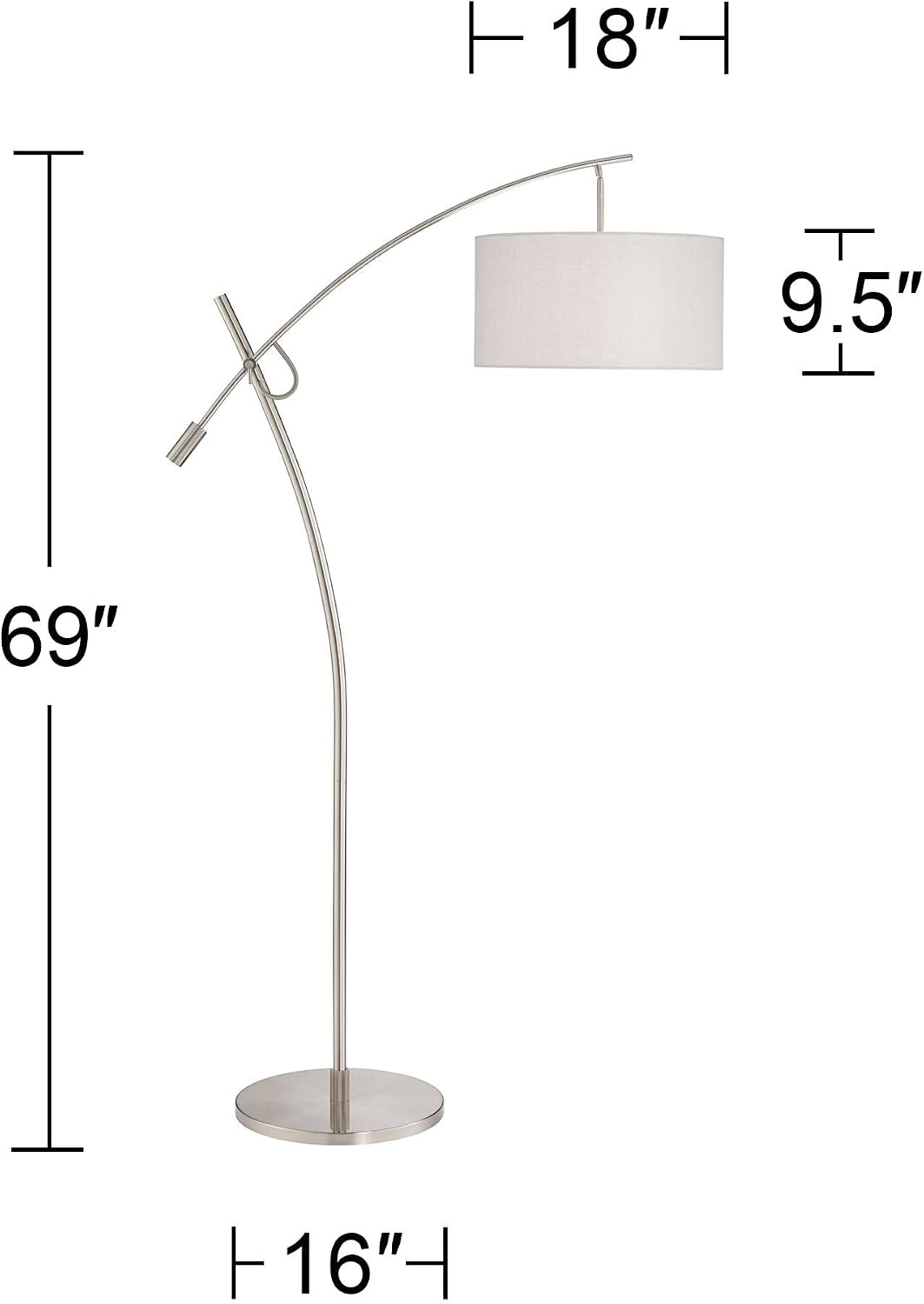 Possini Euro Design Raymond Modern Arc Floor Lamp with USB Charging Port 69' Tall Brushed Nickel Off-White Linen Drum Shade Adjustable Boom Arm for Living Room Reading House Bedroom Home Office
