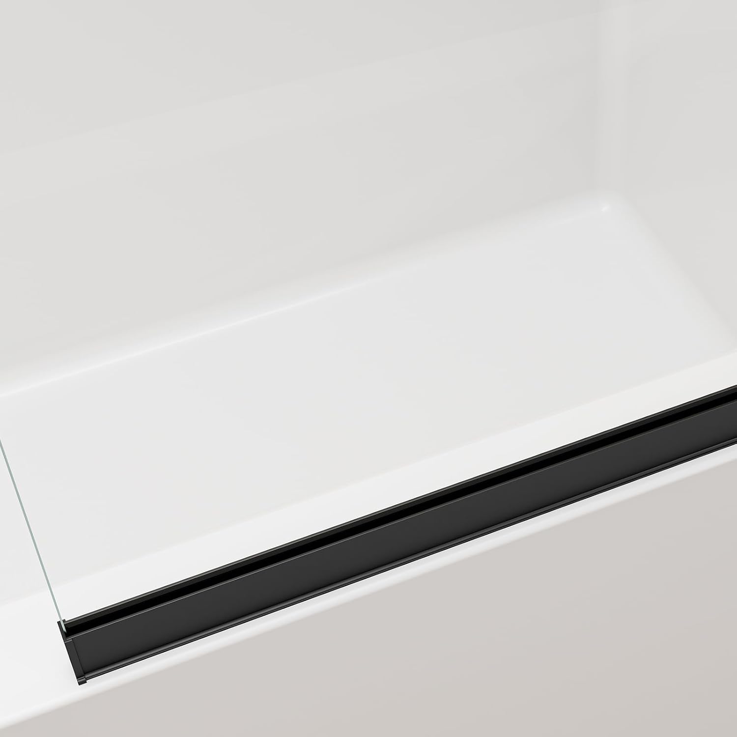 Shower Screen 35' x 60' Half Frameless Shower Bathtub Wall Panel, Tempered Glass 3/8 inch, Easy to clean Coating, Fixed Glass Shower Door with Hardware (Matte Black)