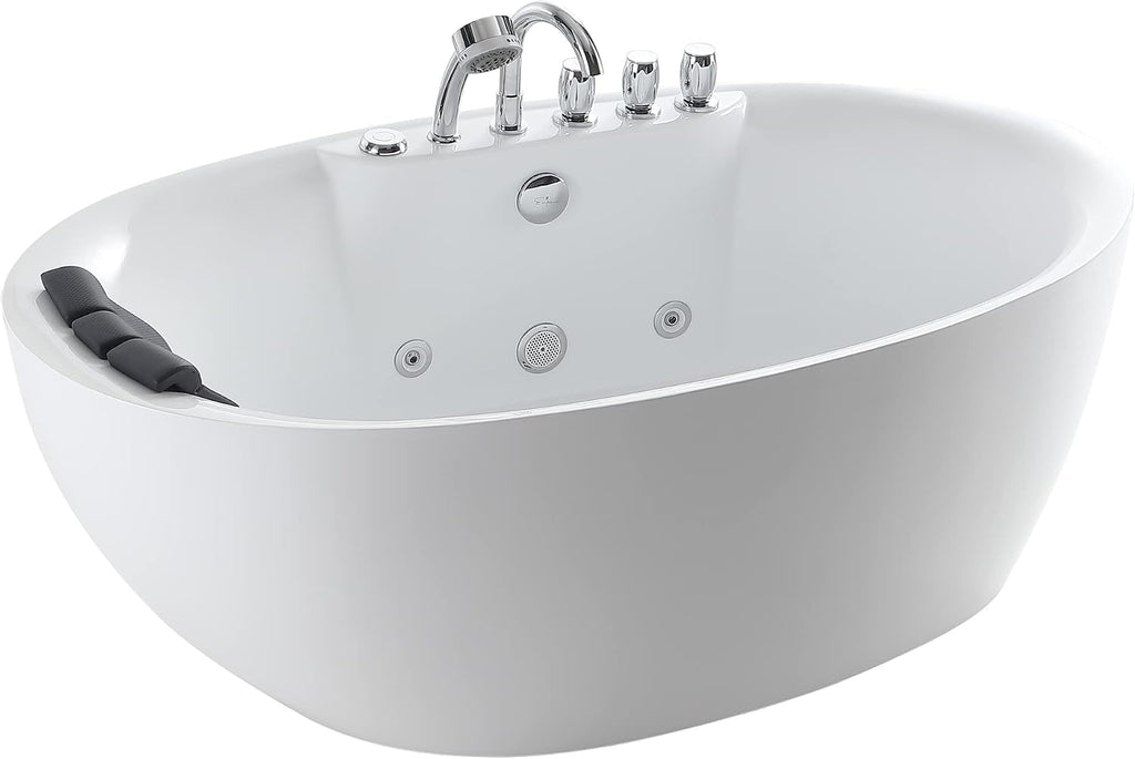 Empava 67' Freestanding Whirlpool Bathtub with Hydromassage Adjustable Water Jets Luxury Acrylic Massage SPA Soaking Bath Tub in White Single Ended