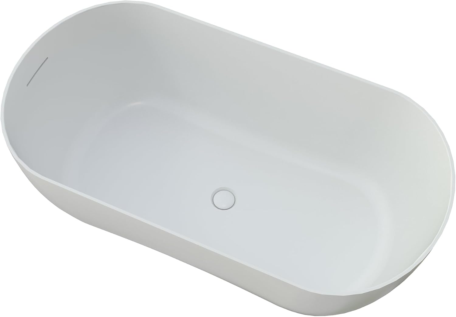 51' Premium Freestanding Solid Surface Bathtub, Oval Shape Stone Resin Soaking Tub with Overflow and Pop-up Drain, Matte White