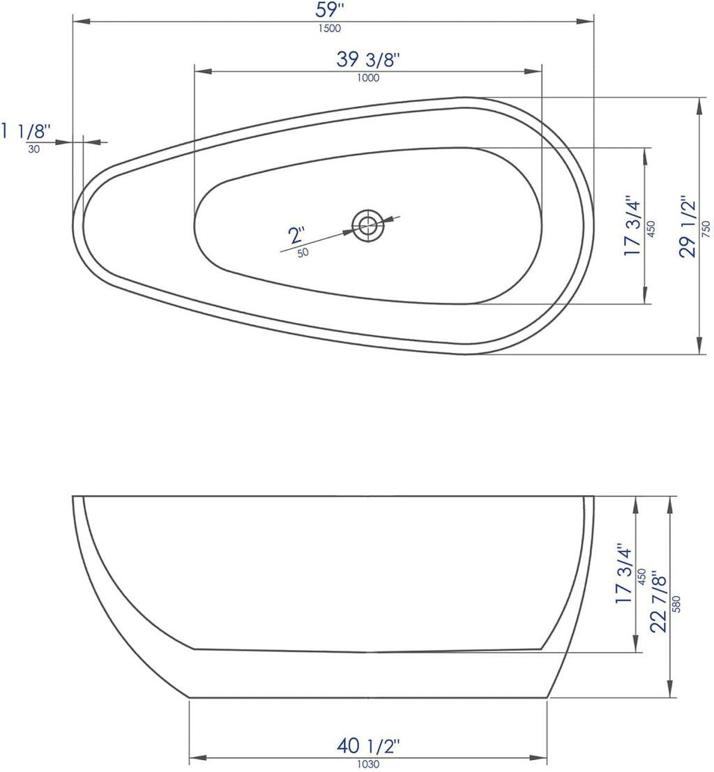 ALFI brand AB8861 59 inch White Oval Acrylic Free Standing Soaking Bathtub