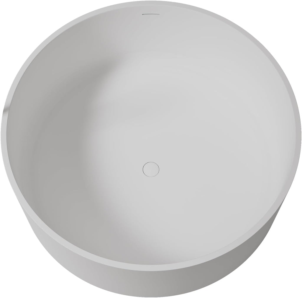 49' Premium Freestanding Round Bathtub,Resin Stone Solid Surface Deep Soaking Tub with Overflow and Pop-up Drain, Matte White