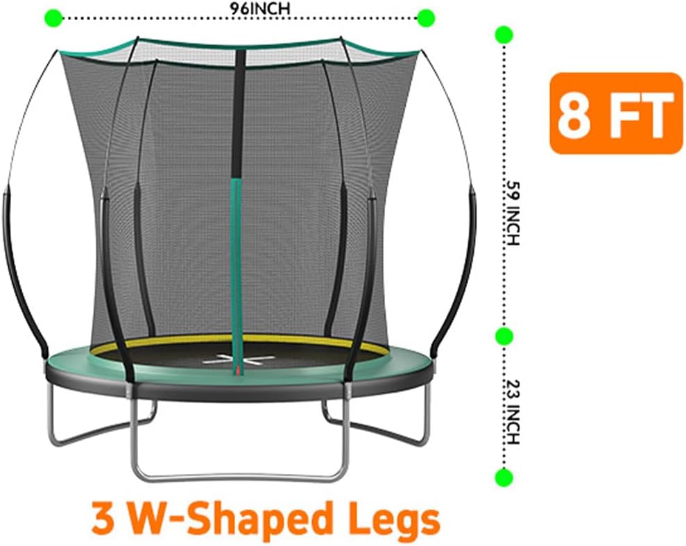 1400LBS 6FT 8FT 10FT 12FT 14FT Springless Trampolines for Kids and Adults, ASTM Approved Outdoor Trampoline with Enclosure Net, Backyard Trampoline with Curved Poles and Bungee Cords