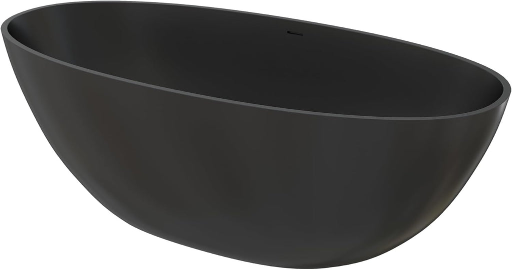 65' Upgraded Solid Surface Freestanding Tubs,Luxury Oval Stone Resin Soaking Bathtub with Pop-up Drain and Overflow, Matte Black