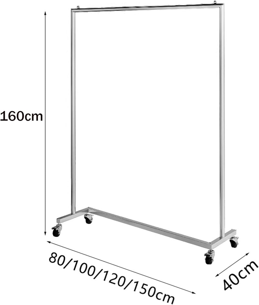 Garment Rack Z-Base Clothes Rack With Wheels, Heavy Duty Clothing Rack 450lb Load, Commercial Grade Clothes Rail For Boutiques, Stainless Steel Single Rod Coat Rack For Bedrooms, Si(Size:80X40X160CM)