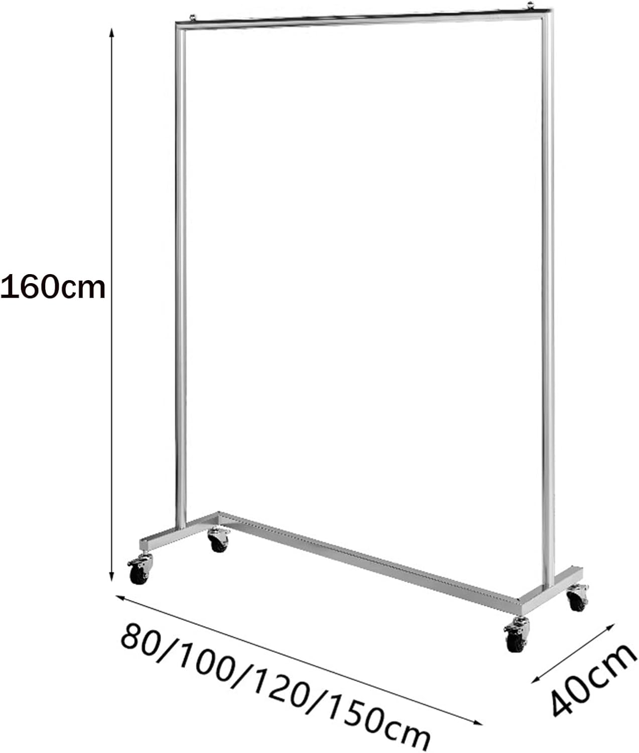 Garment Rack Z-Base Clothes Rack With Wheels, Heavy Duty Clothing Rack 450lb Load, Commercial Grade Clothes Rail For Boutiques, Stainless Steel Single Rod Coat Rack For Bedrooms, Si(Size:80X40X160CM)