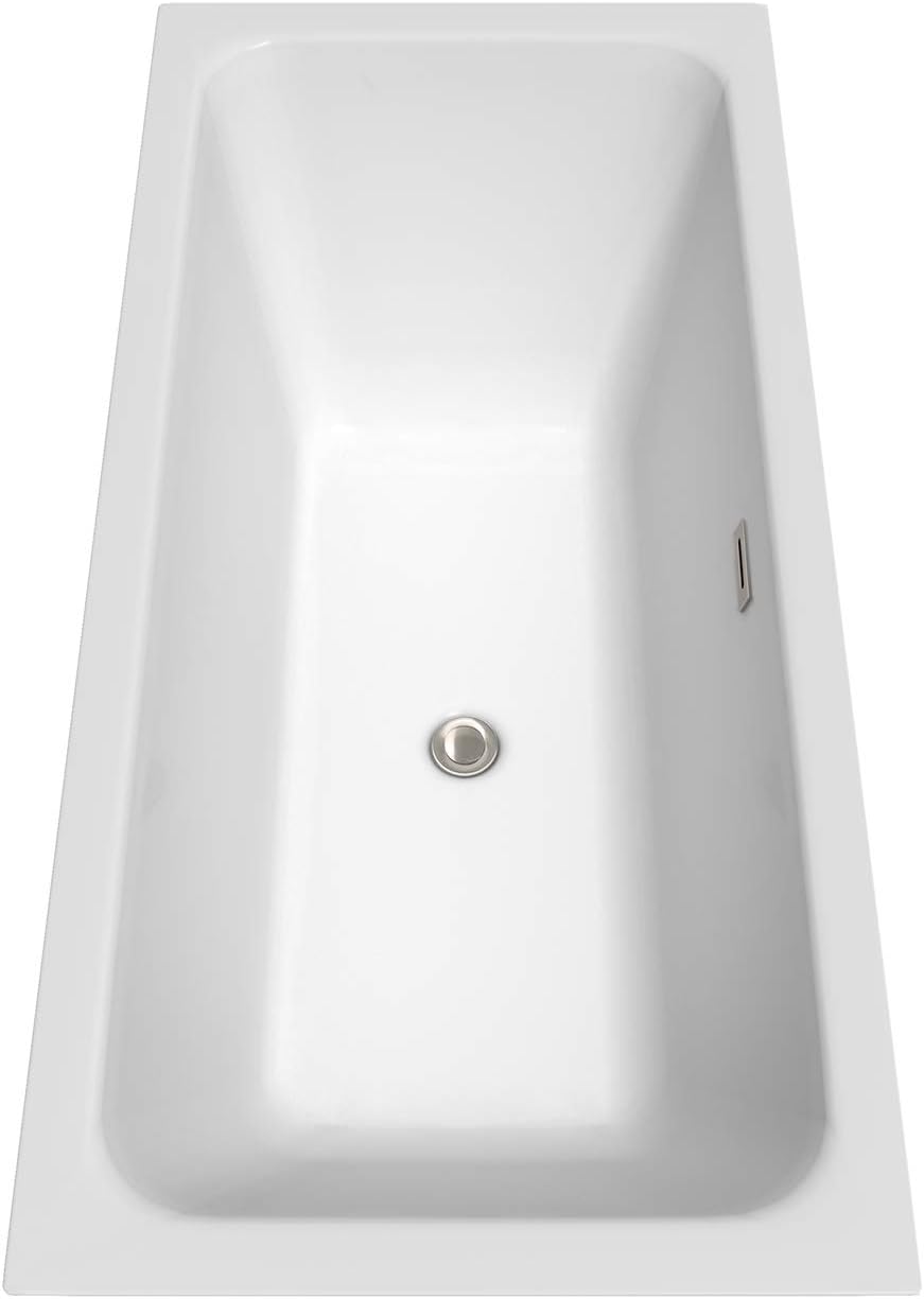 Wyndham Collection WCBTK151967ATP11BN Galina Freestanding Bathtub with Floor Mounted Faucet, 67', White with Brushed Nickel Trim