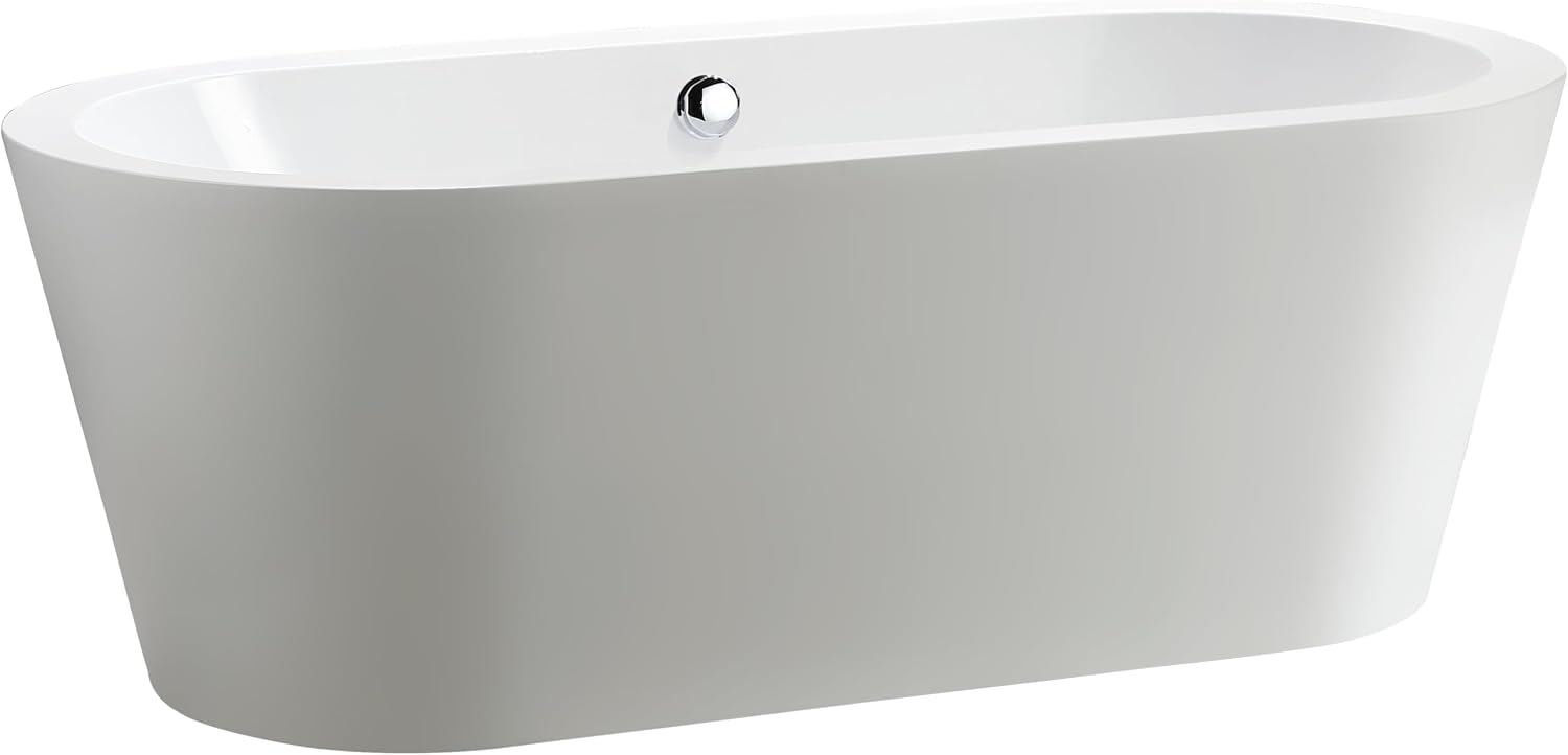 HomeBeyond 59 Inch White Freestanding Bathtub | Acrylic Free Standing Soaking Tub, Morden Bathroom Stand Alone Tub Suitable for 1 Person Bathing