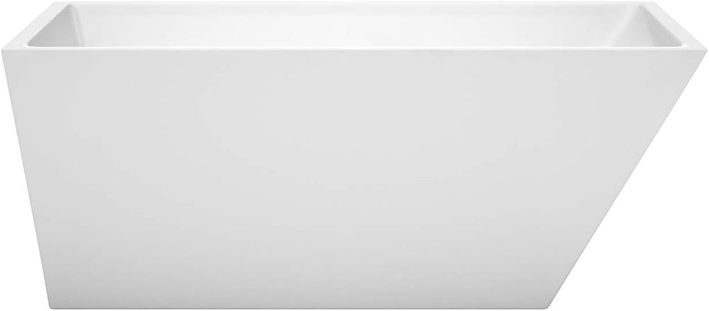 Wyndham Collection Hannah 59 Inch Freestanding Bathtub in White with Matte Black Drain and Overflow Trim, white with matte black trim