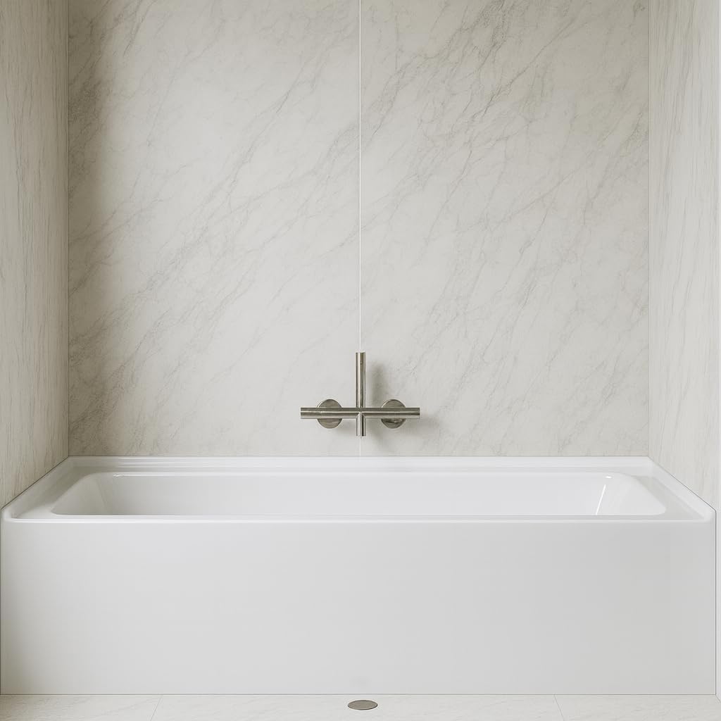Carver Tubs - ALR6036 - Modern Acrylic Fiberglass Alcove Soaking Bathtub With Chrome Drain - White Acrylic Rectangle Bath Tub - Right Hand Drain - Deep Relaxing Soak - 60' L x 36' W x 21.75' H