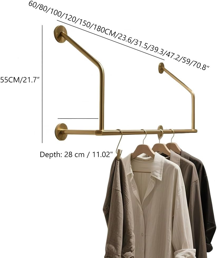 LXHELIVERY Wall Mount Clothing Display Rack - Heavy Duty Metal Garment Hanger Bar For Retail Store/Boutique Space Saving Clothes Rail For Clothing Shop(60cm/23.6')