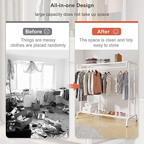 Mobile Clothes Rack on Wheels - Double-Rail Garment Rack with 2 Shelves, Heavy-Duty 150kg Load Capacity, Perfect for Bedroom & Hallway Storage Solutions, 150x50x1 cm