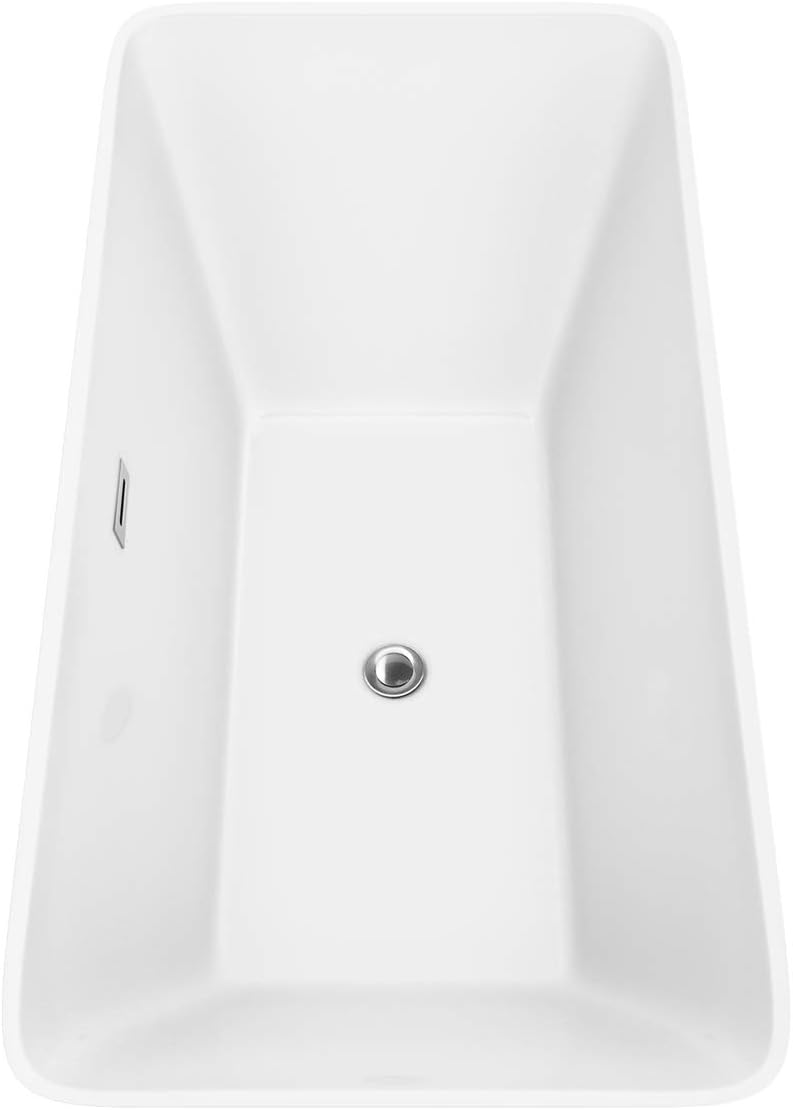 Wyndham Collection Tiffany 59 inch Freestanding Bathtub for Bathroom in White with Floor Mounted Faucet, Drain and Overflow Trim in Polished Chrome
