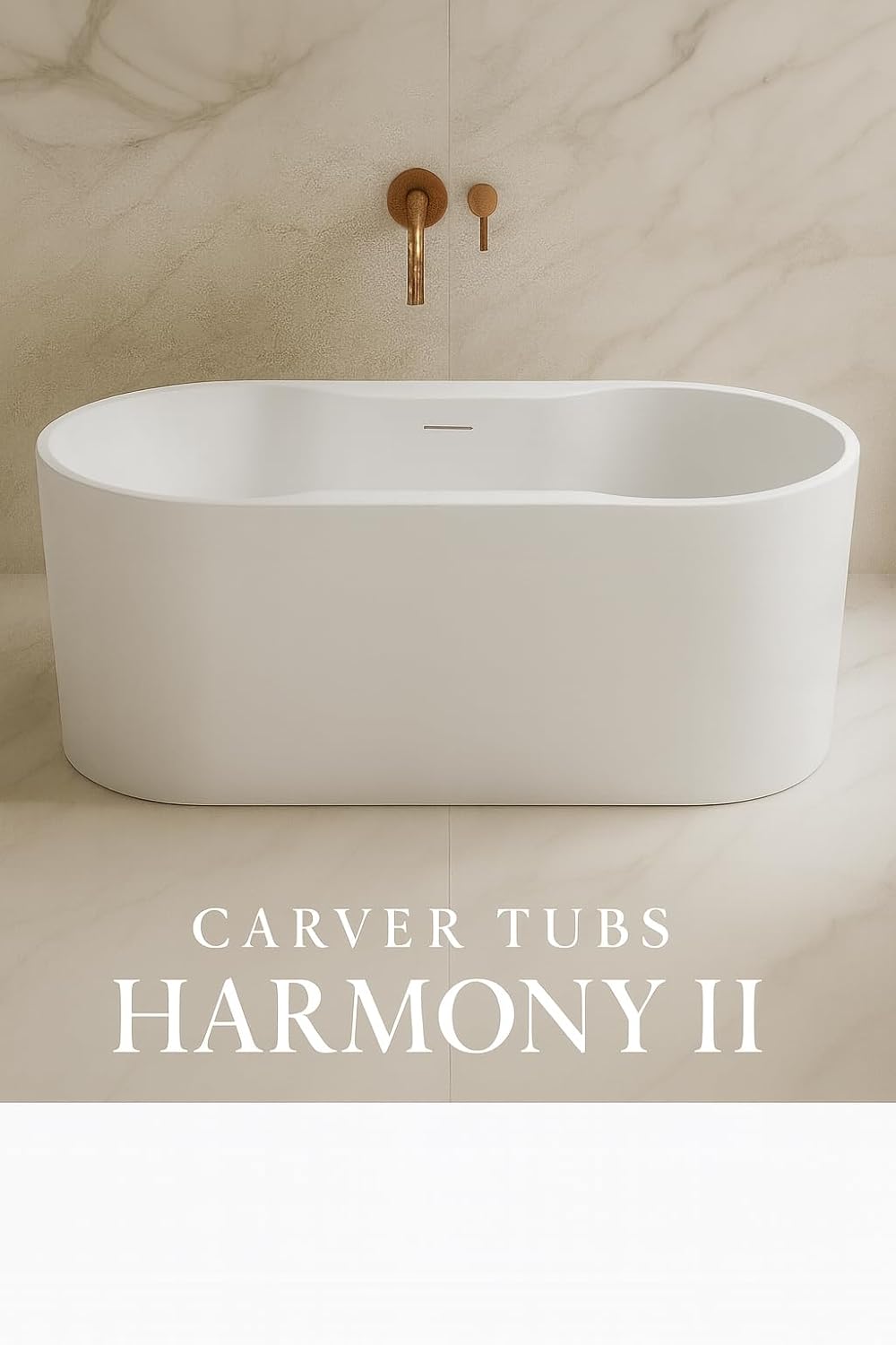 Carver Tubs - Harmony II 67' - Freestanding Bathtub With Heated Jetted Air Massage Chrome Drain & Center Slotted Overflow Included, White Contemporary Modern Oval Tub - 67'L x 34'W x 23.75'H