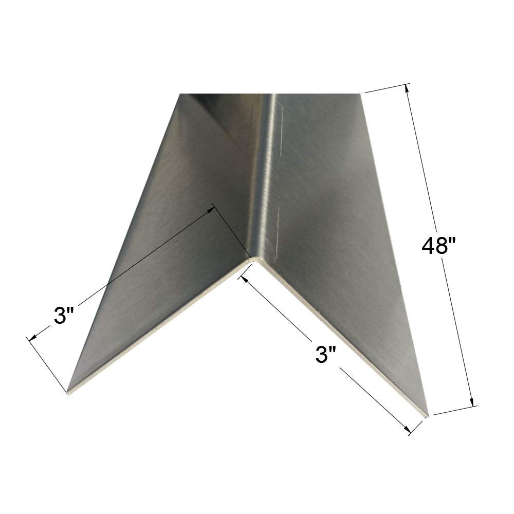 Brushed 304 Stainless Steel Corner Guard, Protective Angle, 48' Long (3 x 3, 16GA, No Hug Edges)