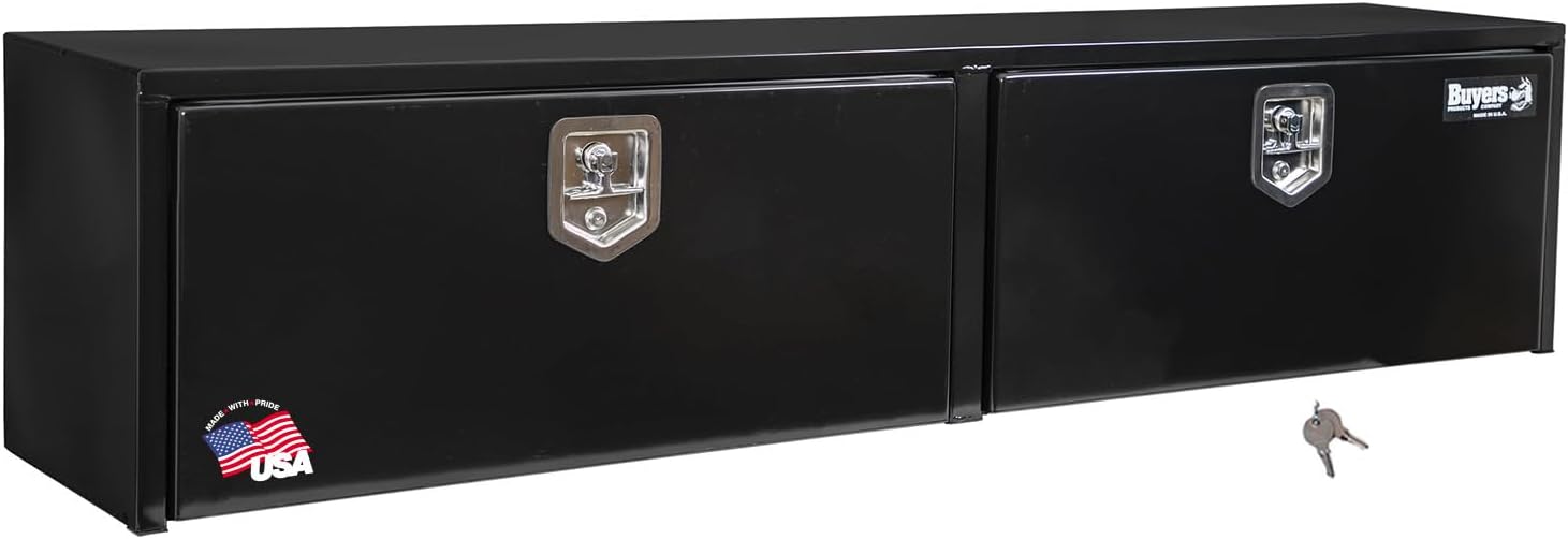 Buyers Products 1702950 Black Steel Topsider Truck Box With T-Handle Latch, 16 x 13 x 88 Inch, Truck Tool Box For Storage And Organization, Lockable Tool Chest For Work Trucks