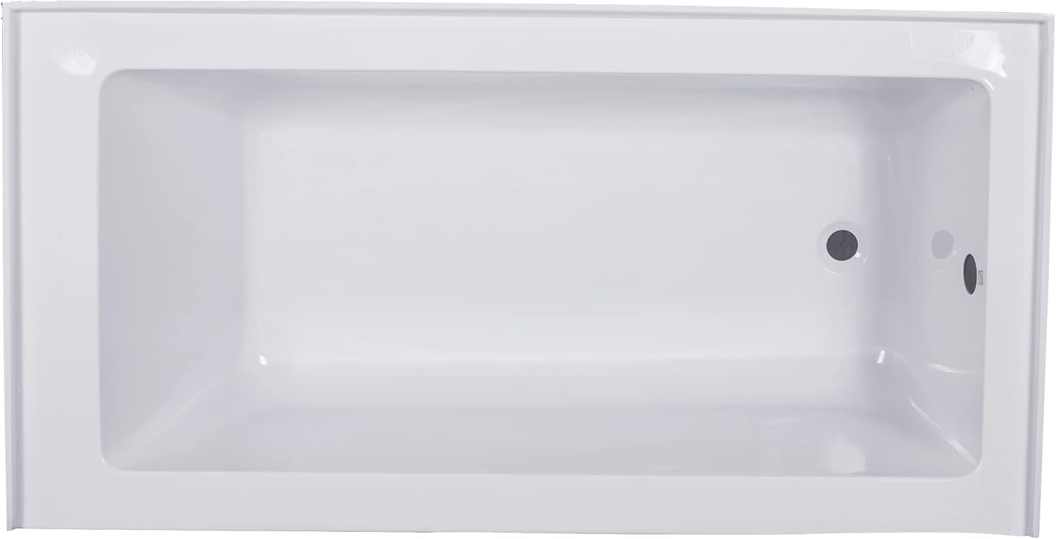 Carver Tubs - ALR6030 - Alcove Modern White Fiberglass Soaking Bathtub for Bathrooms - White Rectangle Modern Acrylic Tub w/Right Chrome Drain - Deep Relaxing Soak - 60' L x 30' W x 21.5' H