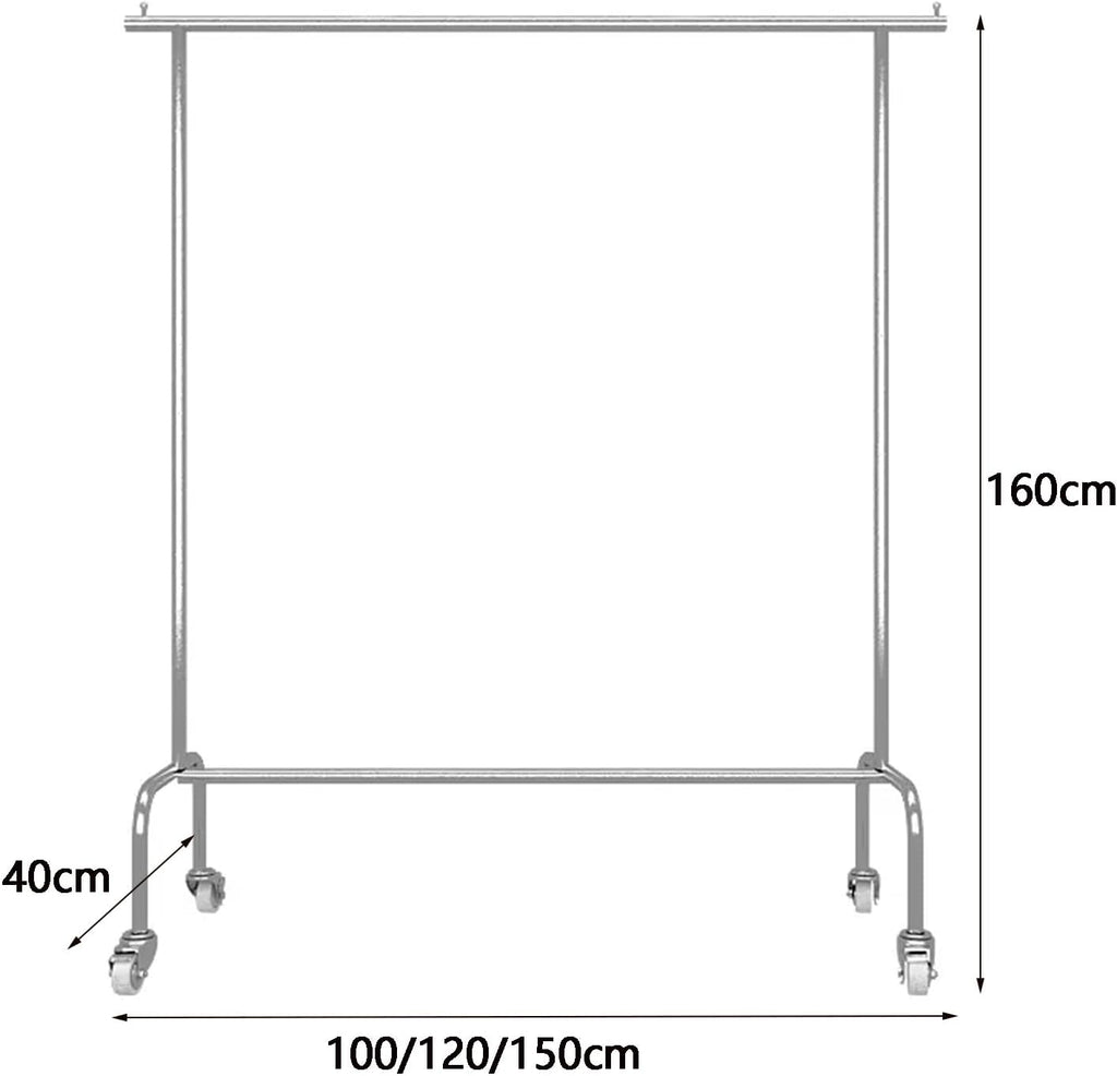 Garment Rack Rolling Clothes Rack, Freestanding Clothing Racks for Hanging Clothes,Stainless steel Garment Rack with Wheels, Portable clothes rail for bedrooms and boutiques,Chrome(120X40X160CM)