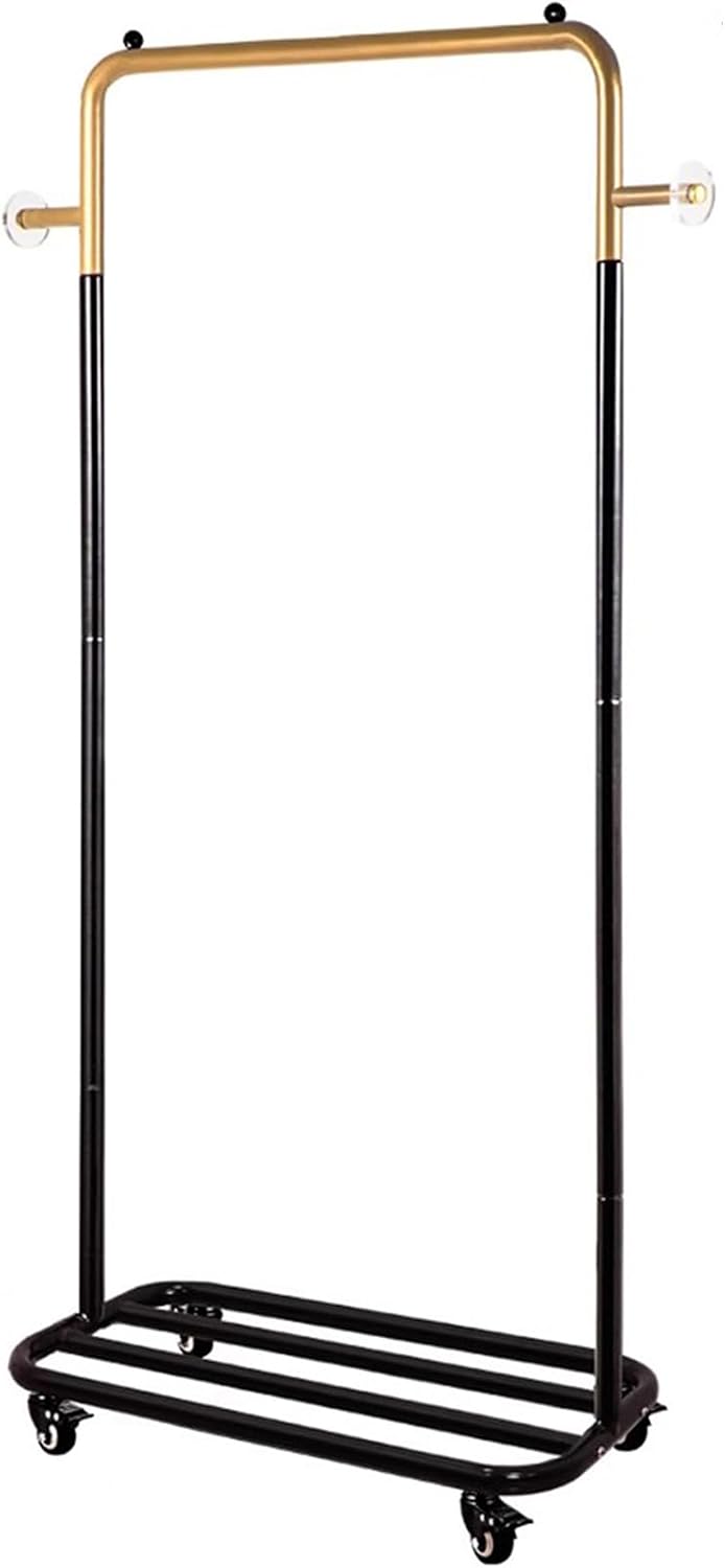 Garment Racks Metal Clothes Rack with Wheels, Clothing Rack with Bottom Storage Shelf,Heavy Duty Rolling Garment Rack for Hanging Clothes,Coats,Skirts,Gold+Bl,58X32X165CM