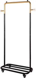 Garment Racks Metal Clothes Rack with Wheels, Clothing Rack with Bottom Storage Shelf,Heavy Duty Rolling Garment Rack for Hanging Clothes,Coats,Skirts,Gold+Bl,58X32X165CM