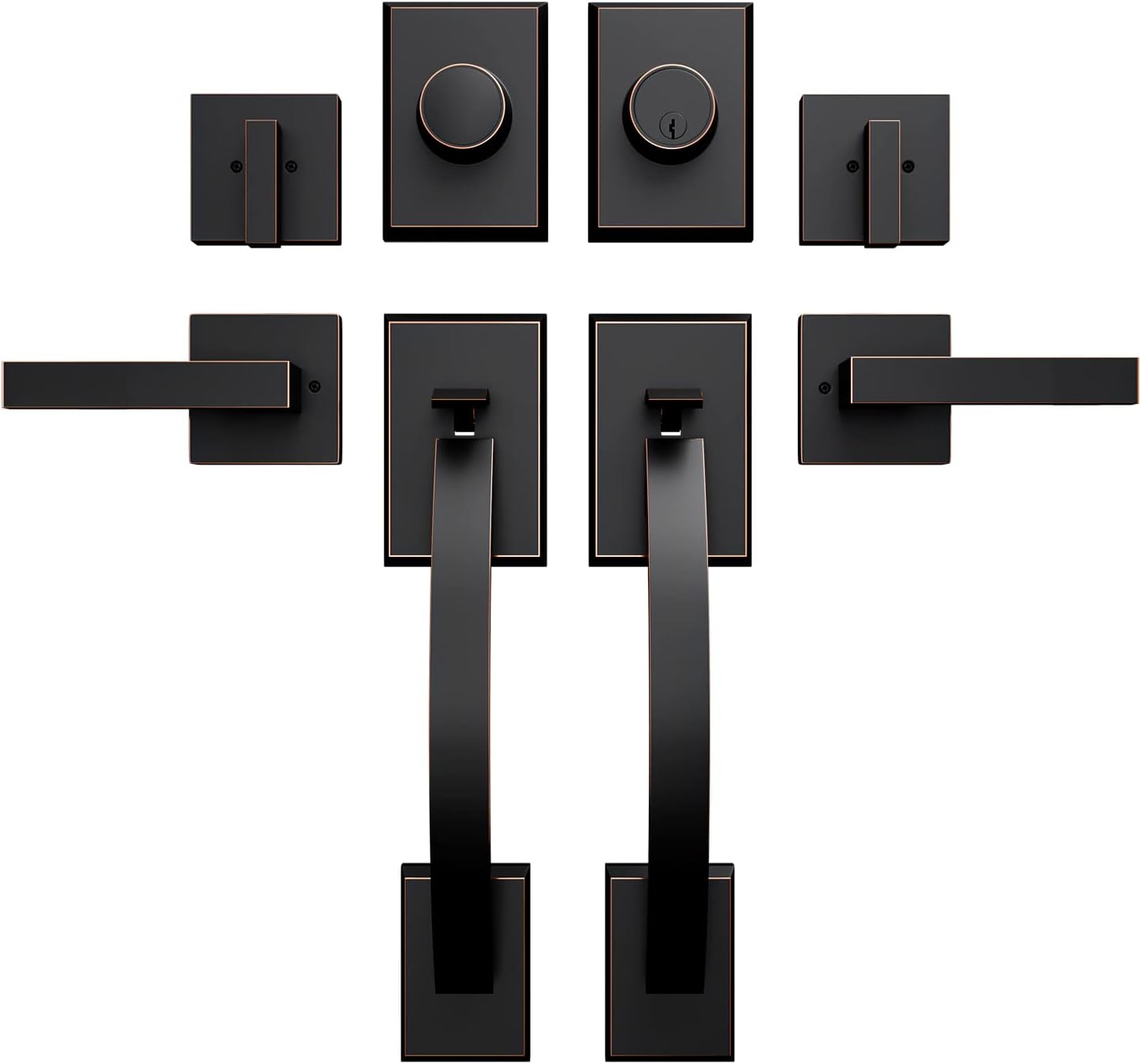Door Handle Sets Double Front Door Handle Set with Handle Lever Oil-Rubbed Bronze Double Door Handleset with Dummy Front Door Lock Set Double Door Handles for Front Door or Office Door