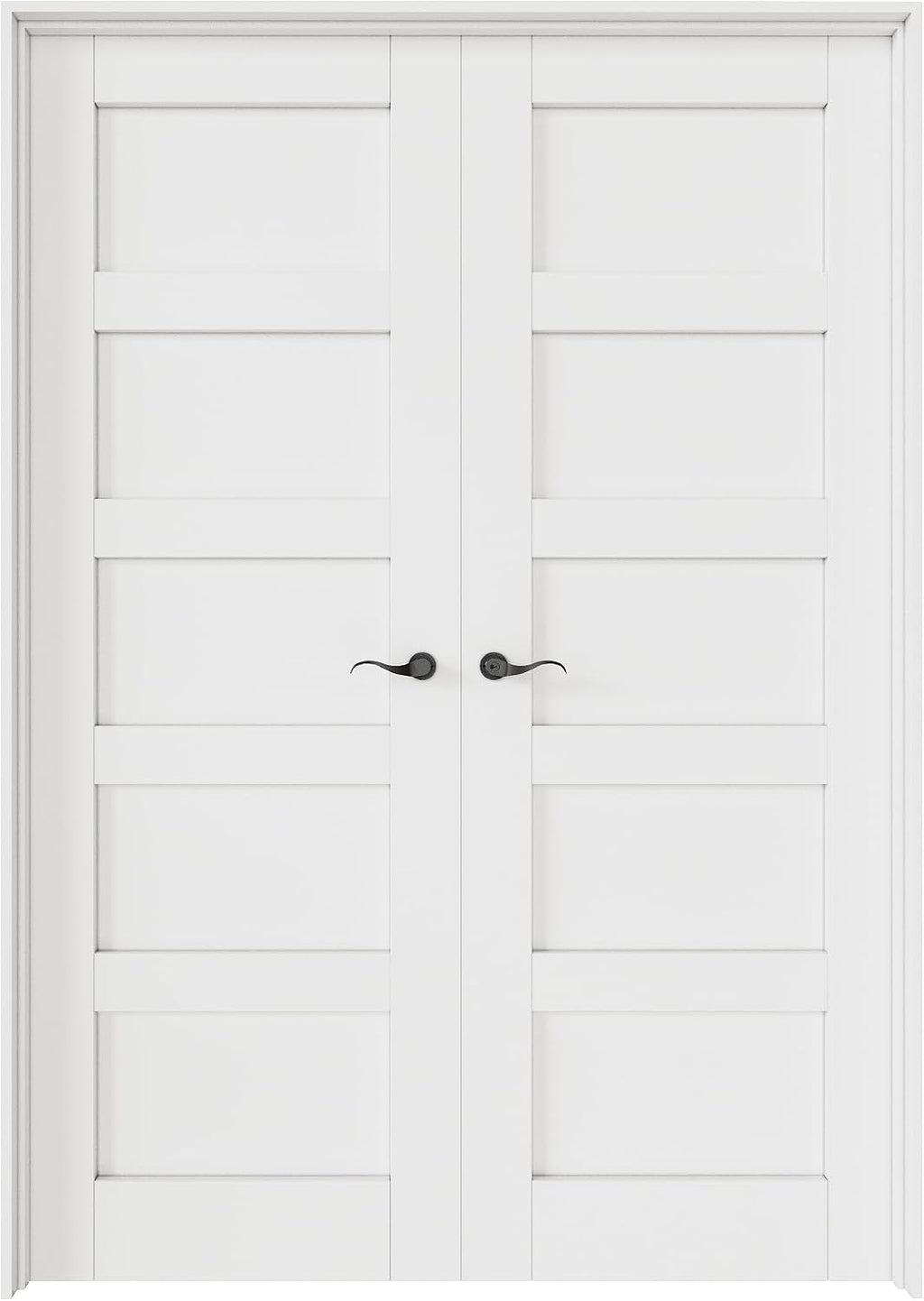 48' x 80' French Doors Interior (Double 24' x 80' 5-Lite Panel Door with Black Hinge Prehung Jamb Kit), Pre-Finished & Paintable, Prebuilt Home Door Panels & Assembly Required Jamb