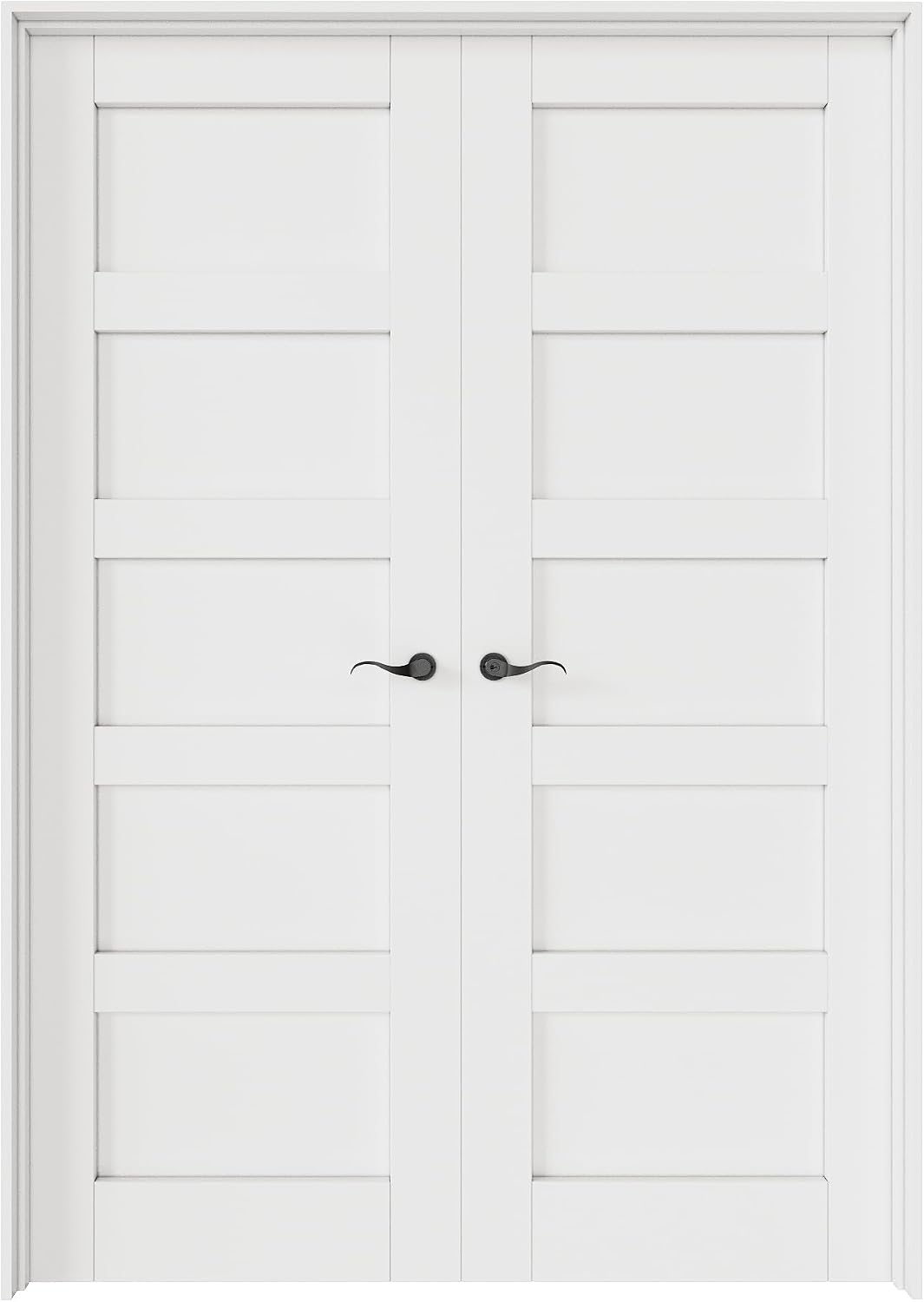 48' x 80' French Doors Interior (Double 24' x 80' 5-Lite Panel Door with Black Hinge Prehung Jamb Kit), Pre-Finished & Paintable, Prebuilt Home Door Panels & Assembly Required Jamb