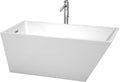 Wyndham Collection Hannah 59 inch Freestanding Bathtub for Bathroom in White with Floor Mounted Faucet, Drain and Overflow Trim in Polished Chrome