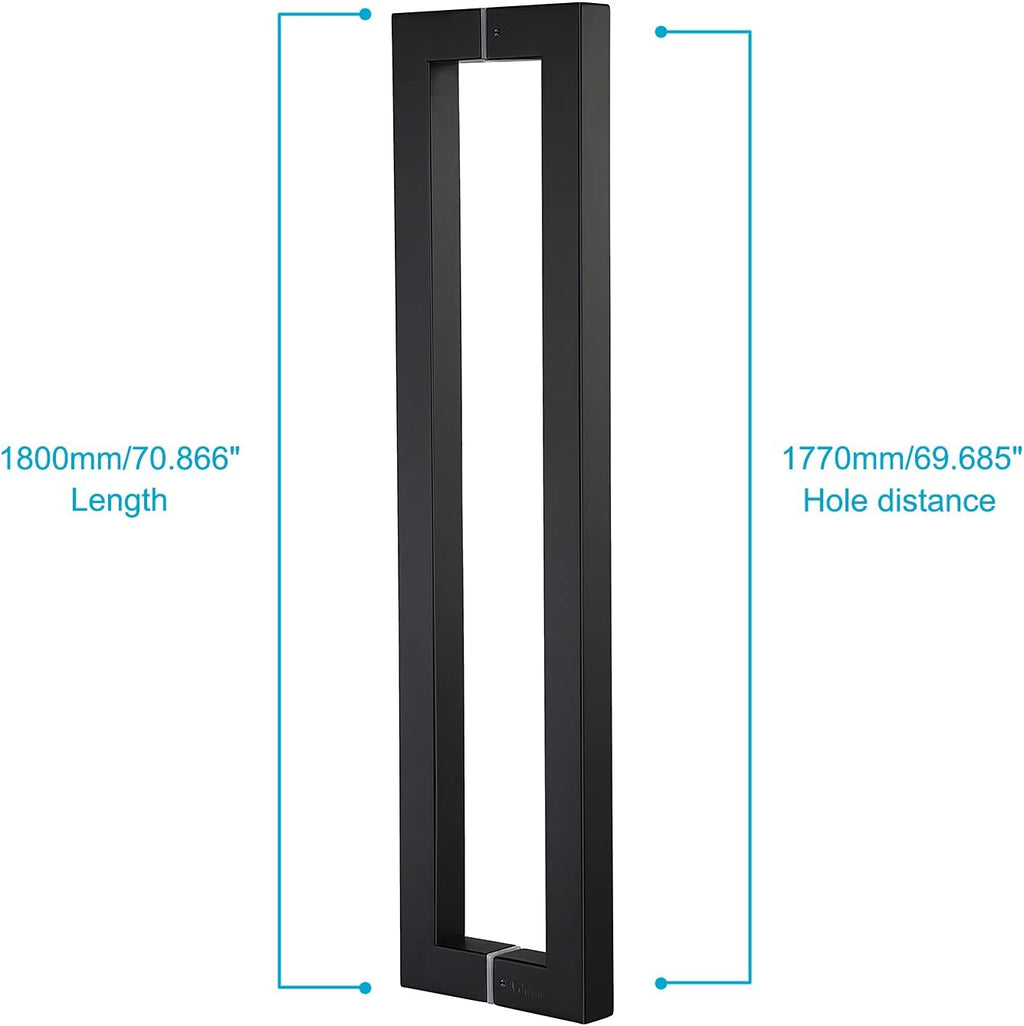 TOGU TG-R3030 Heavy Duty Commercial Grade 1800mm/71 inches Square/Rectangle Shape Solid 1.2mm Thick Stainless Steel 304 Push Pull Door Handle, Matte Black Finish