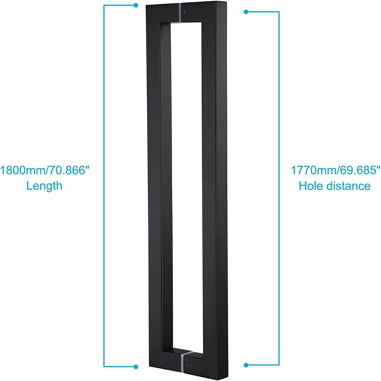 TOGU TG-R3030 Heavy Duty Commercial Grade 1800mm/71 inches Square/Rectangle Shape Solid 1.2mm Thick Stainless Steel 304 Push Pull Door Handle, Matte Black Finish