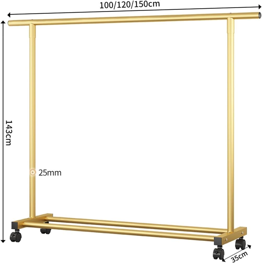 Mobile Clothes Rack - Bold Heavy Duty Rolling Garment Hanging Racks with Locking Wheels, for Bedroom, Closet, Laundry Room & Dorm,Gold,150CM