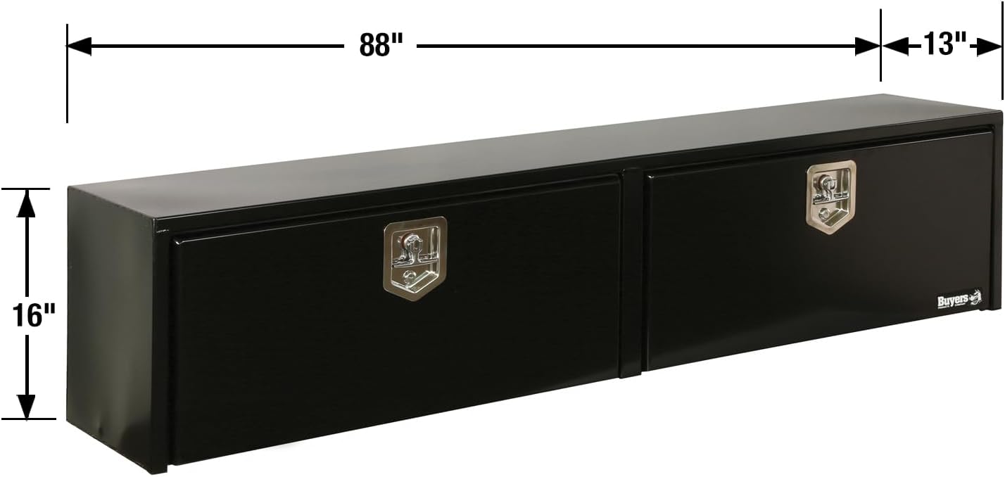 Buyers Products 1702950 Black Steel Topsider Truck Box With T-Handle Latch, 16 x 13 x 88 Inch, Truck Tool Box For Storage And Organization, Lockable Tool Chest For Work Trucks