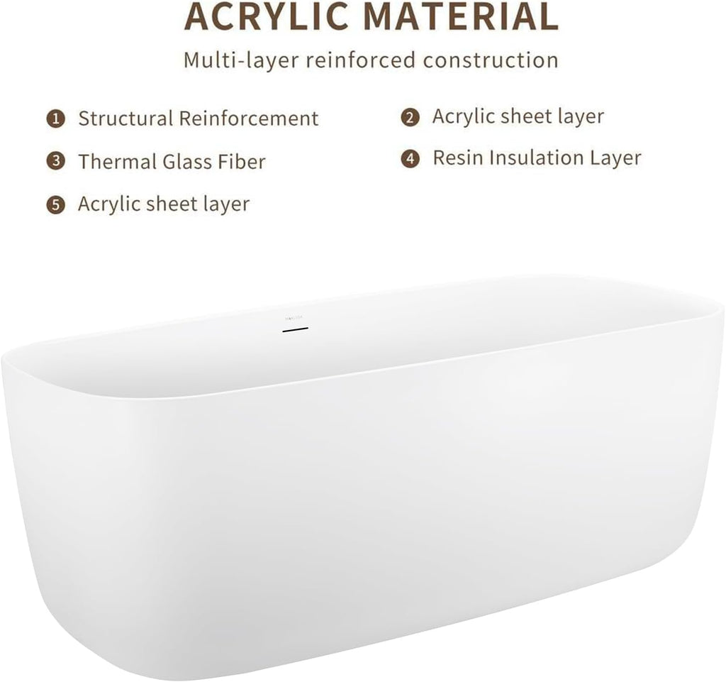 59' 100% Acrylic Freestanding Bathtub??Contemporary Soaking Tub??White Bathtub