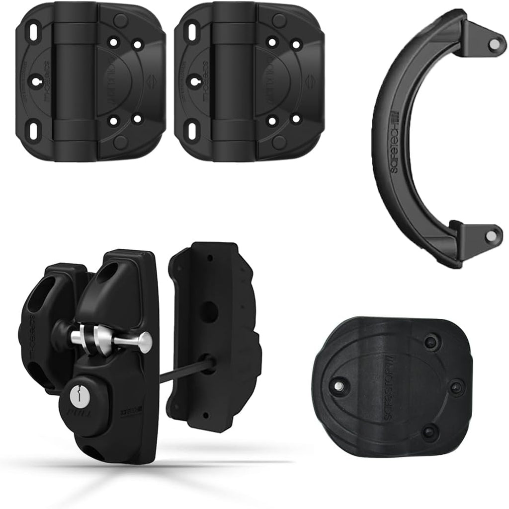 Safetech Hardware ViperX2 Gravity Gate Latch, CoilKlik Gate Hinges, Gate Handle & Large Gate Stop Bundle