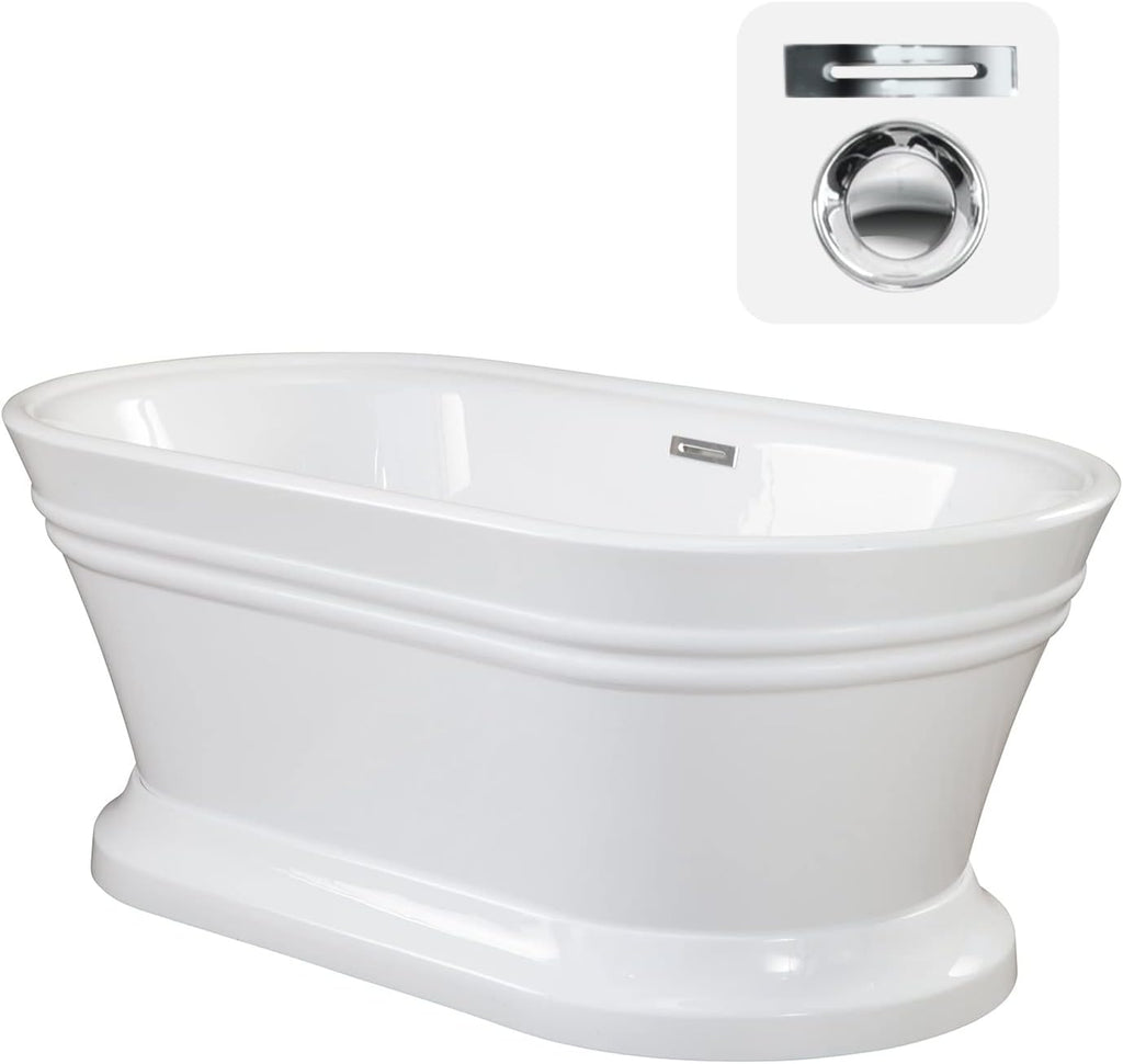 Solace 59' x 30' Freestanding Soaking Acrylic Bathtub in White