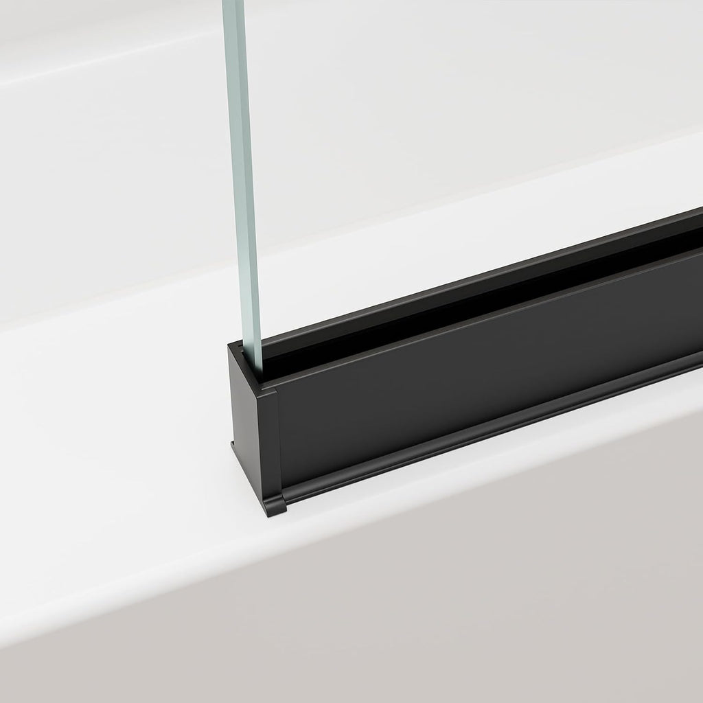Shower Screen 35' x 60' Half Frameless Shower Bathtub Wall Panel, Tempered Glass 3/8 inch, Easy to clean Coating, Fixed Glass Shower Door with Hardware (Matte Black)