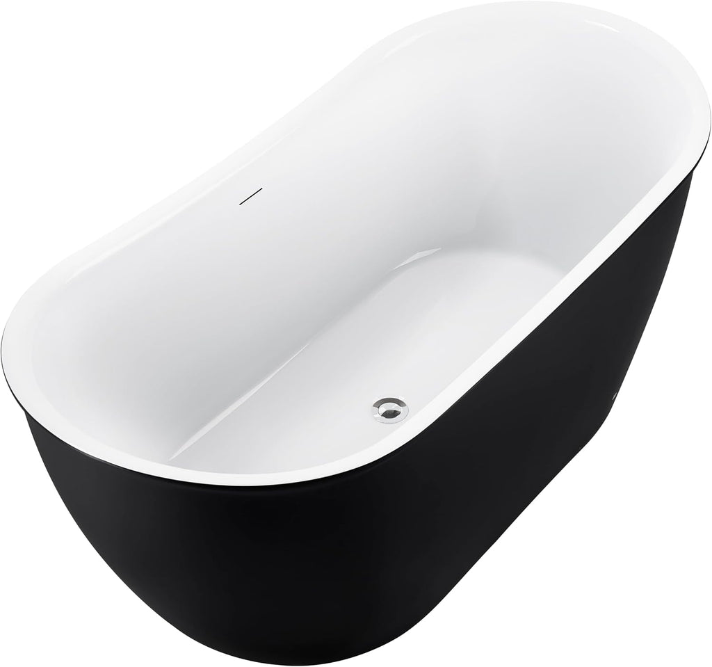 59' 100% Acrylic Freestanding Bathtub??Contemporary Soaking Tub??White Inside Black Outside