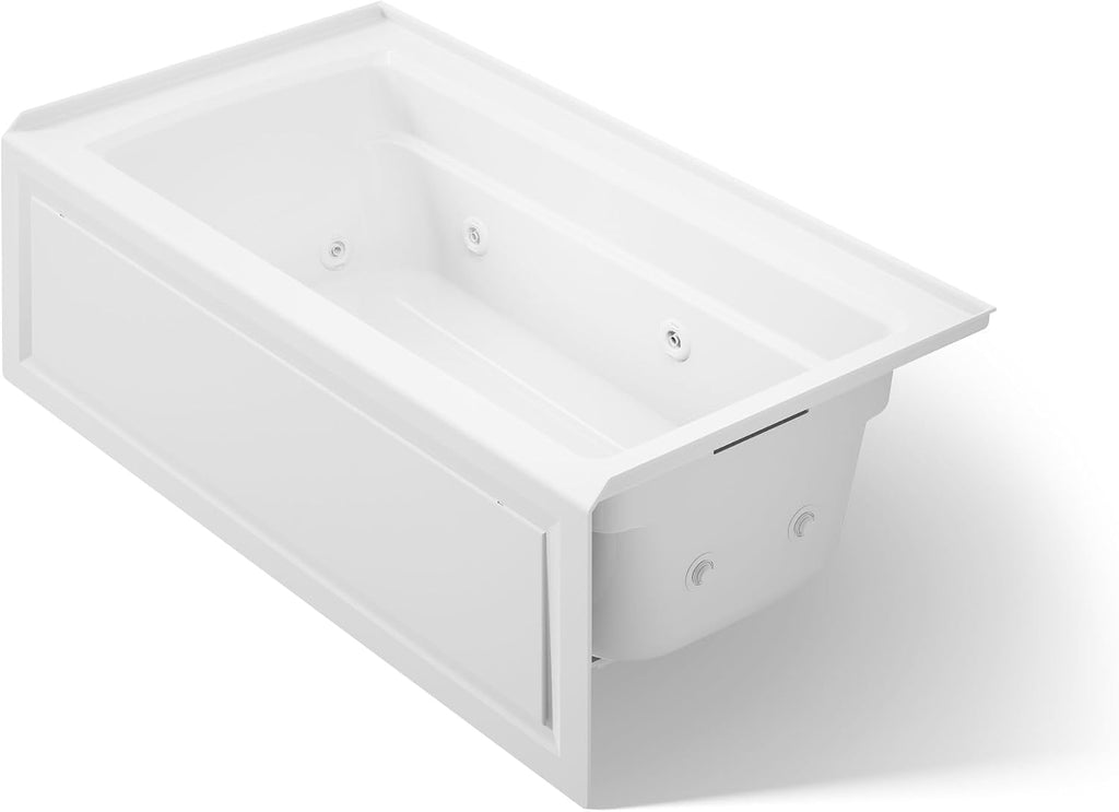 KOHLER K-1122-RA-0 Archer 60-Inch x 32-Inch Alcove Whirlpool bath with integral apron, integral flange and right hand drain, White