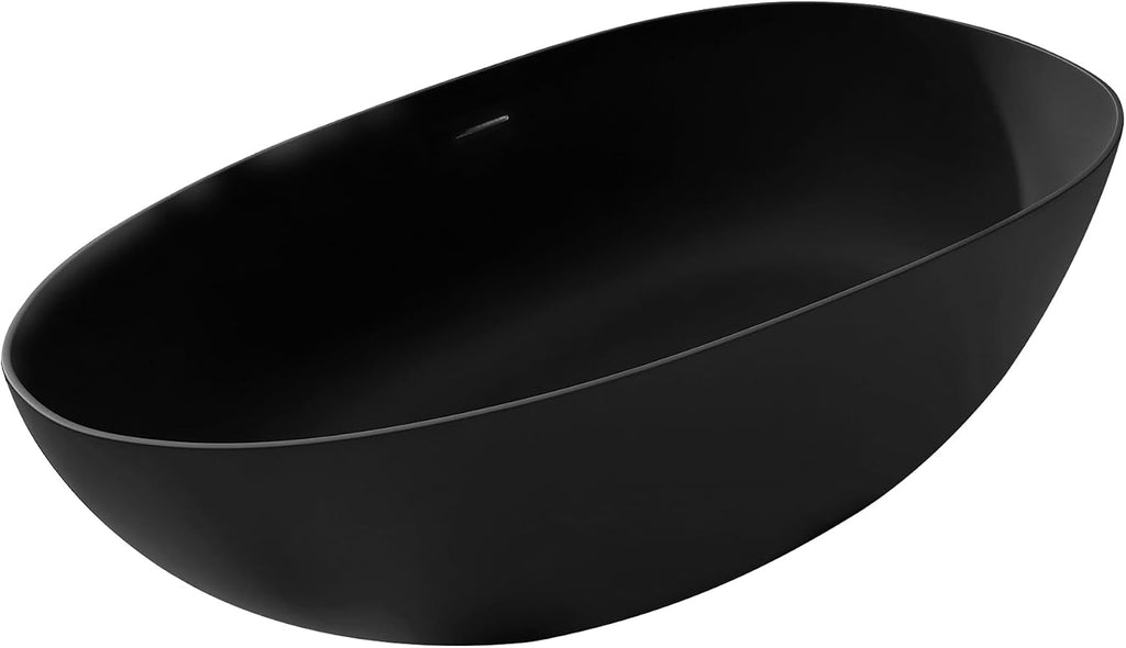 67' Freestanding Bathtub, Contemporary Soaking Bathtub, Easy to Install, Solid Surface Soaking Tub with Overflow and Pop-up Drain, Matte Black 302MB1700